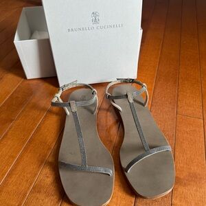 Brunello Cucinelli Taupe Sandals with Monili
